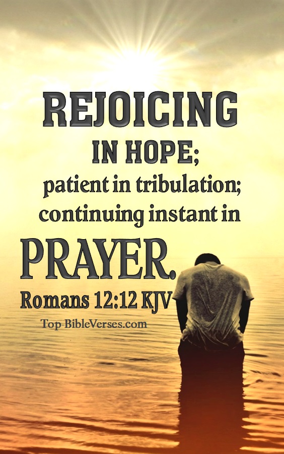 Romans 12:12 Rejoicing in hope; patient in tribulation Bible Verse Wallpaper.
