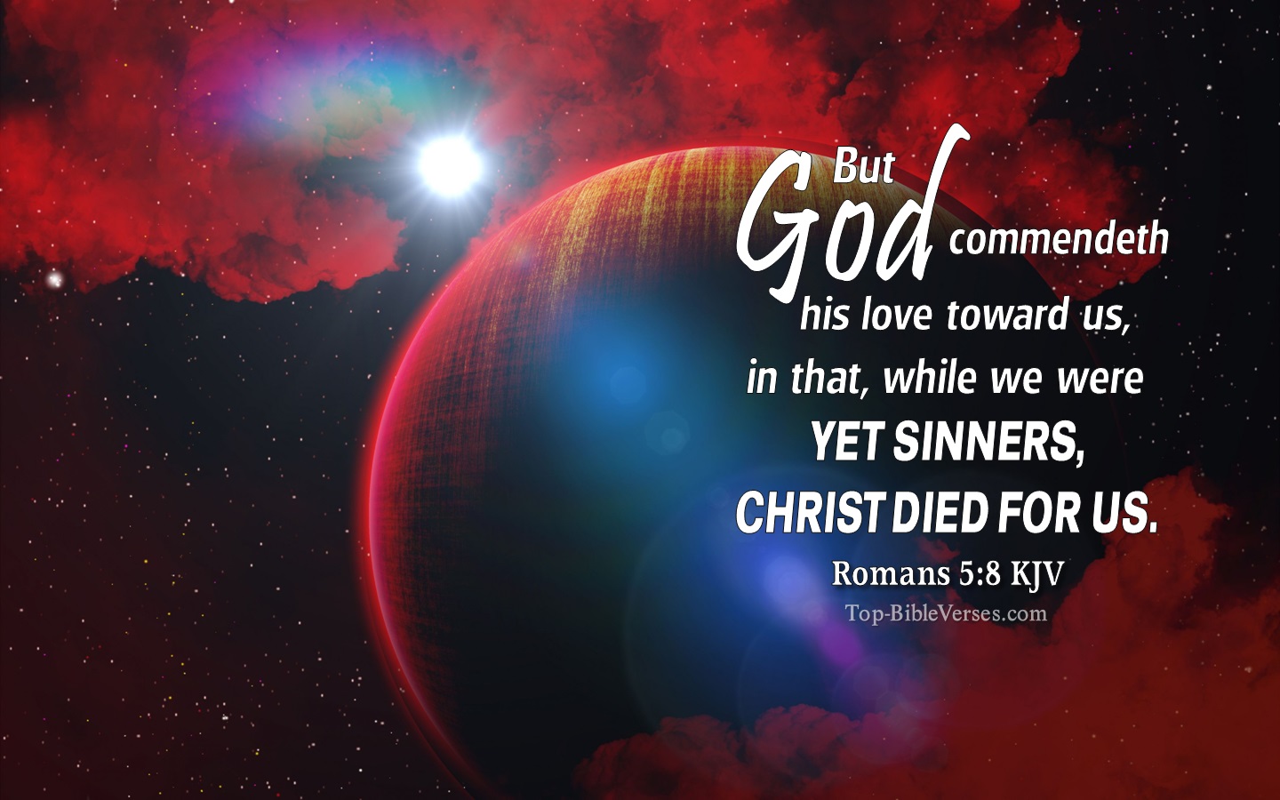 Romans 5:8 KJV Christian Bible Verse Desktop Wallpaper. Top-BibleVerses.com