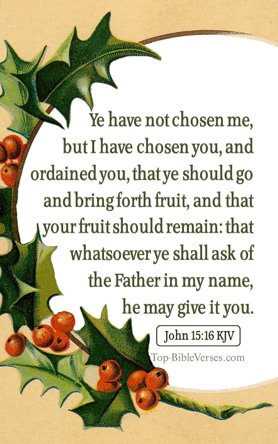 John 15:16 KJV - Ye have not chosen me, but I have chosen you, and ordained you, that ye should go and bring forth fruit, and that your fruit should remain: that whatsoever ye shall ask of the Father in my name, he may give it you.