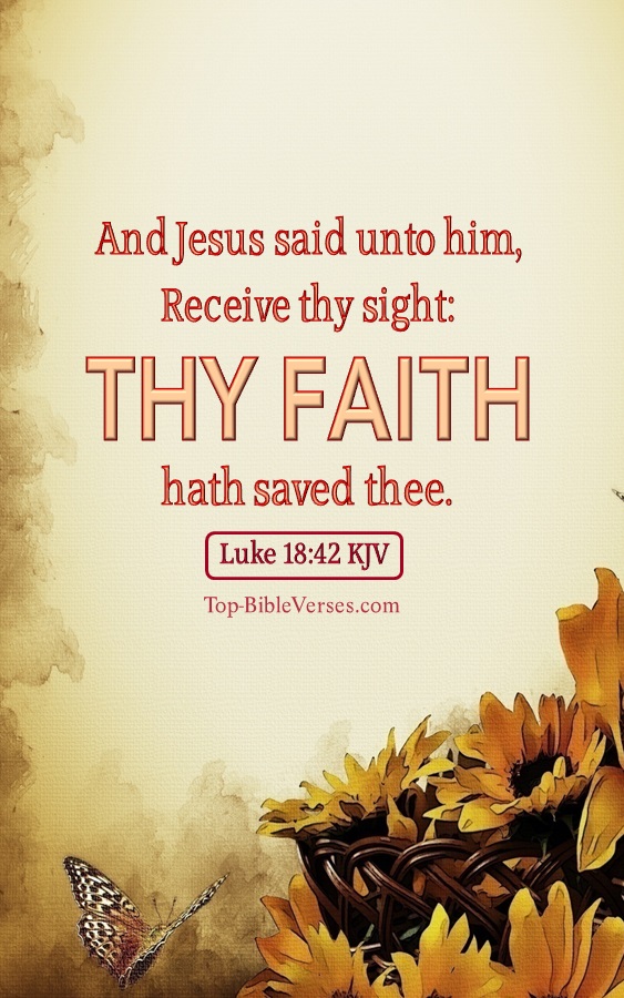 Luke 18:42 KJV - And Jesus said unto him, Receive thy sight: thy faith hath saved thee.