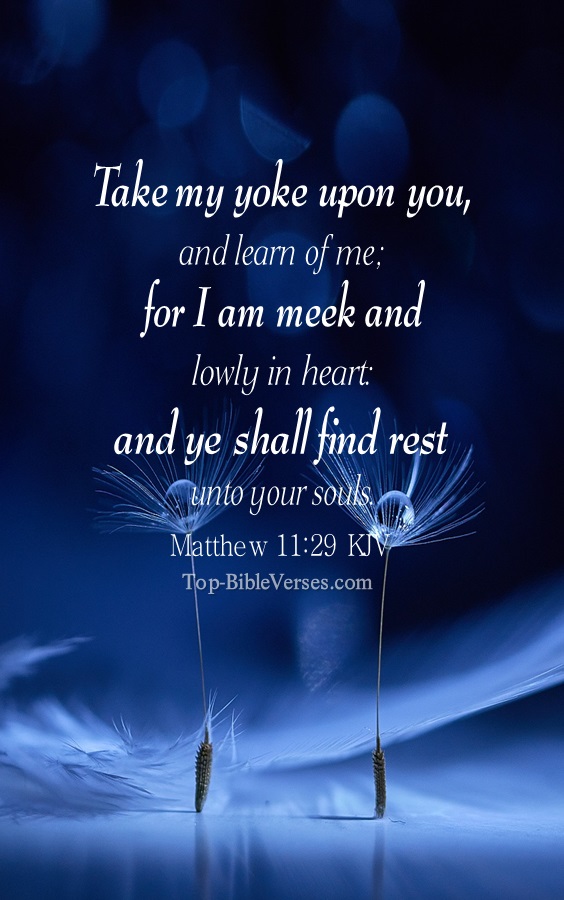 Matthew 11:29 KJV - Take my yoke upon you, and learn of me; for I am meek and lowly in heart: and ye shall find rest unto your souls.