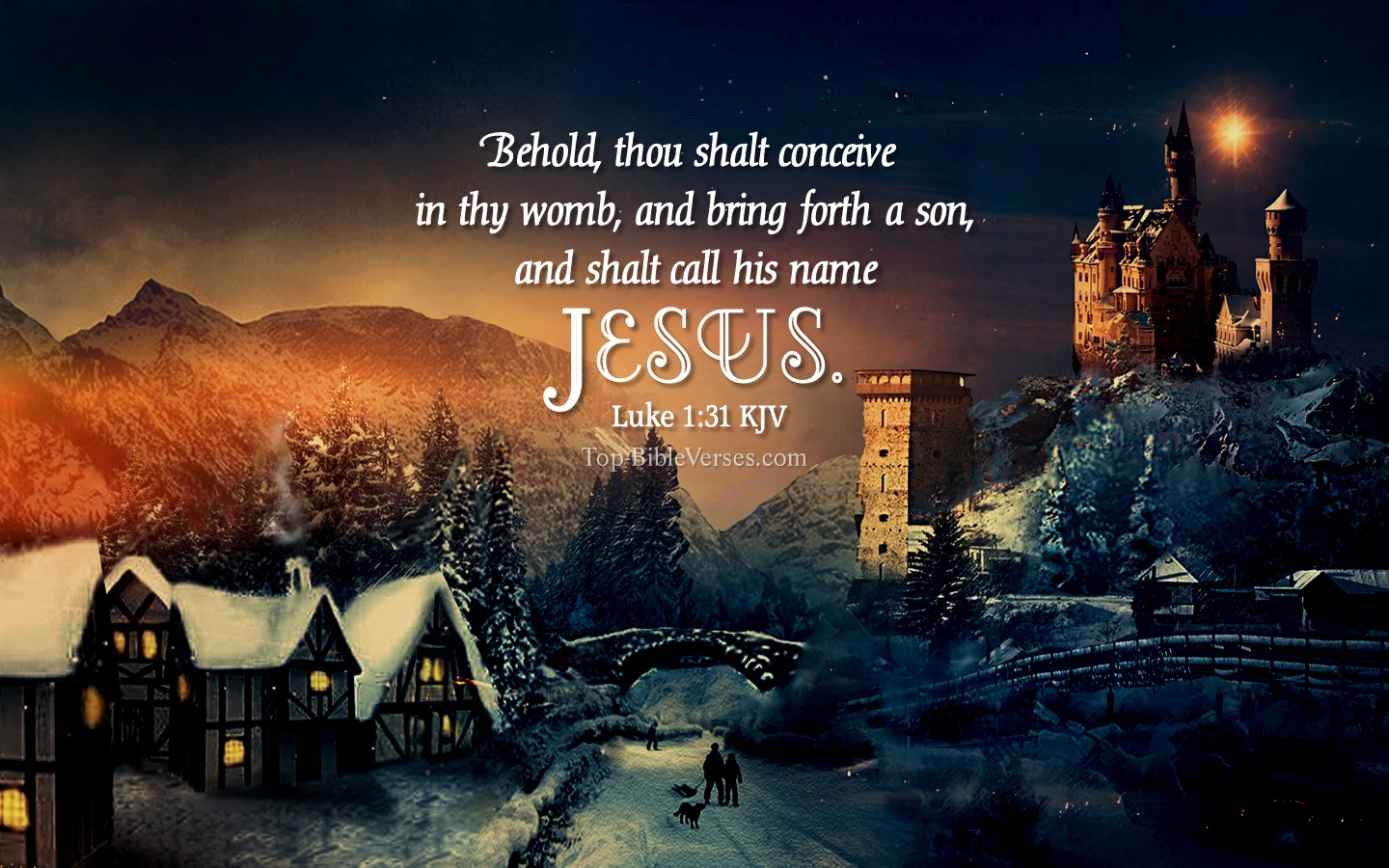 Luke 1:31 KJV - And, behold, thou shalt conceive in thy womb, and bring forth a son, and shalt call his name JESUS. Christmas Bible Verse Images. Christmas Wallpapers.