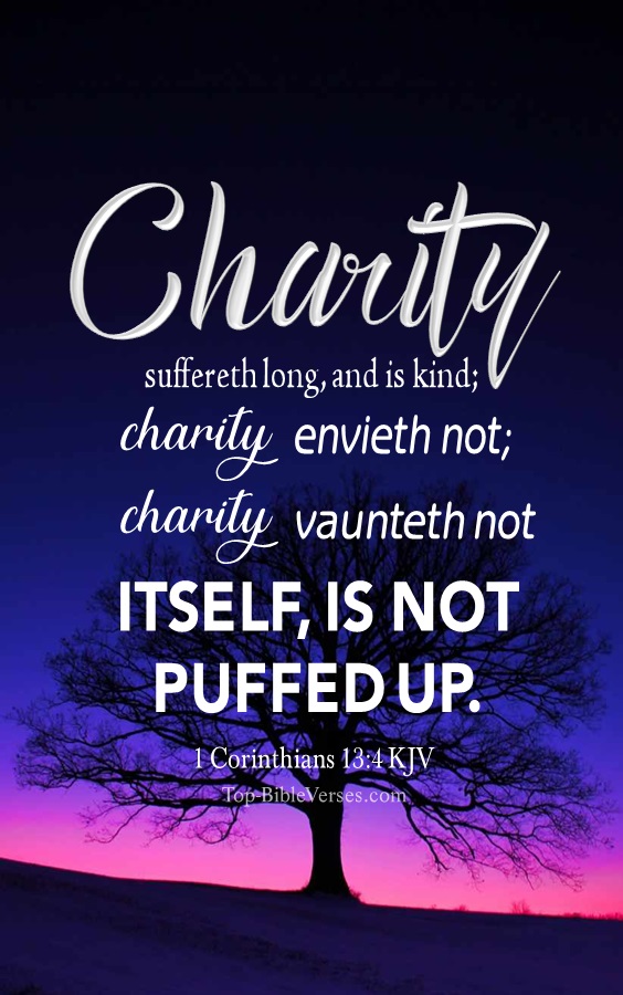 1 Corinthians 13:4 KJV - Charity suffereth long, and is kind; charity envieth not; charity vaunteth not itself, is not puffed up.