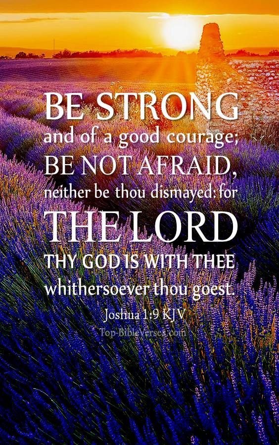 Joshua 1-9 - Be strong and of a good courage; be not afraid, neither be thou dismayed. KJV Christian Bible Verse Mobile Wallpaper.