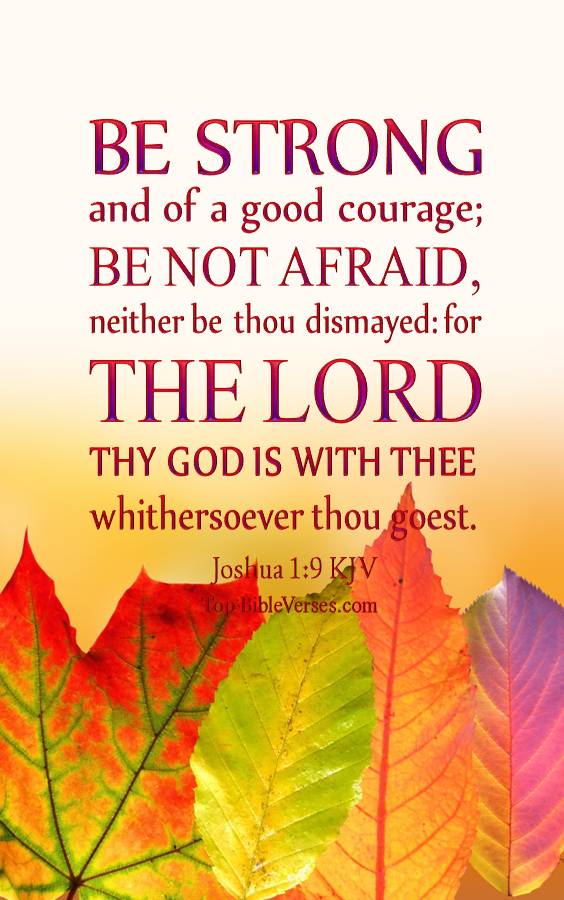 Joshua 1-9 - Be strong and of a good courage; be not afraid, neither be thou dismayed. KJV Christian Bible Verse Mobile Wallpaper.