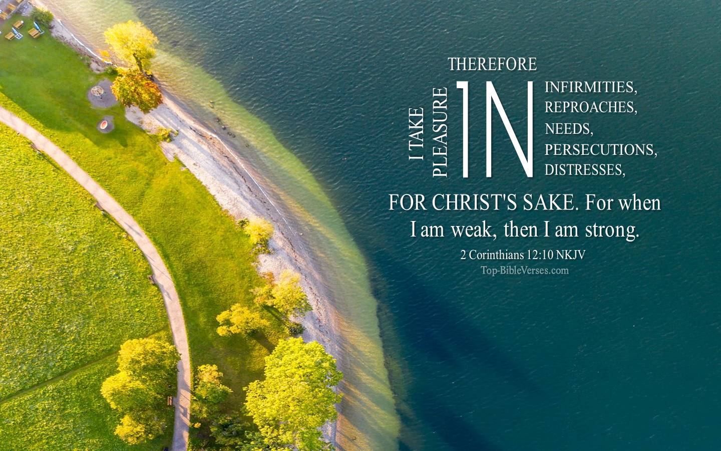 2 Corinthians 12:10 - For when I am weak, then I am strong. NKJV Christian Bible Verse Desktop Wallpaper.