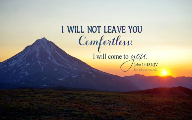 John 14:18 - I will not leave you comfortless: I will come to you. KJV Christian Bible Verse Desktop Wallpaper.