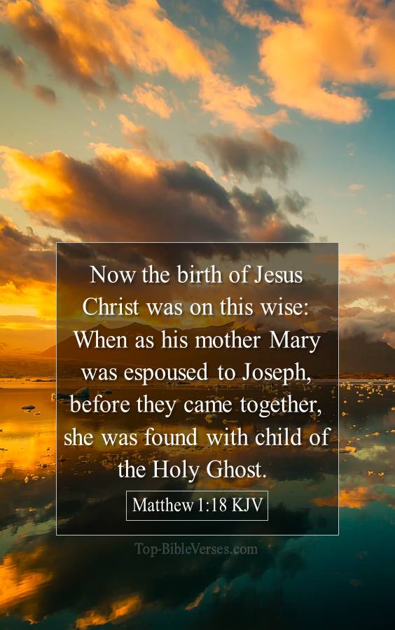 Matthew 1-18 KJV - Now the birth of Jesus Christ was on this wise: When as his mother Mary was espoused to Joseph, before they came together, she was found with child of the Holy Ghost. 