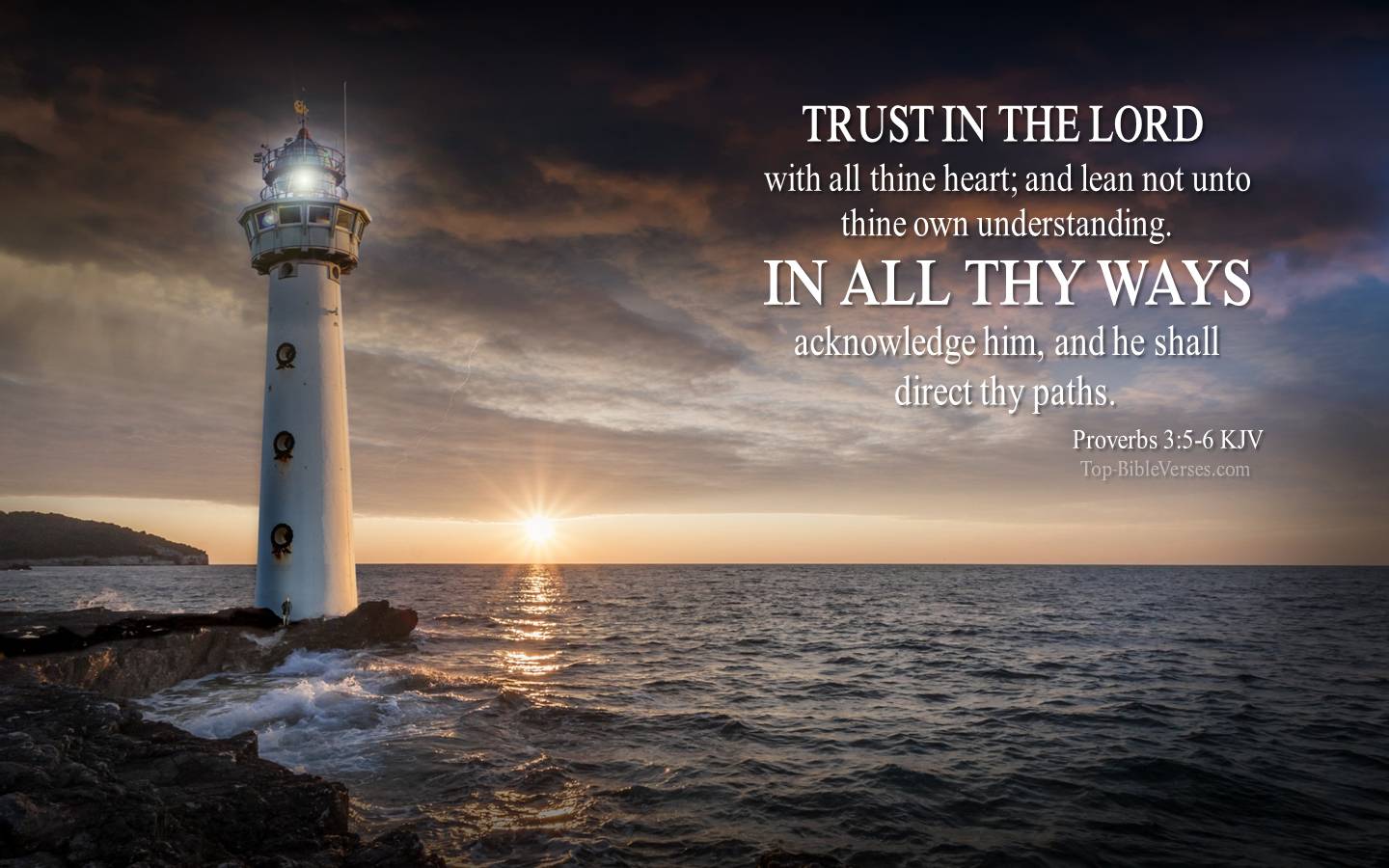 Proverbs 3-5-6 - Trust in the LORD with all thine heart. KJV Christian Bible Verse Desktop Wallpaper.