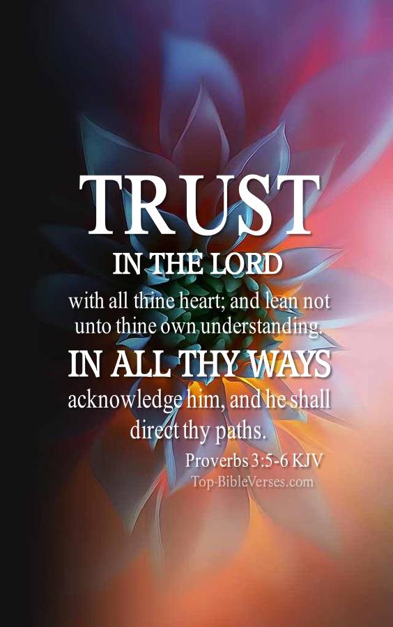 Proverbs 3-5-6 - Trust in the LORD with all thine heart. KJV Christian Bible Verse Mobile Wallpaper.