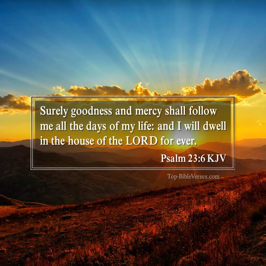 Psalm 23-6 KJV - Surely goodness and mercy shall follow me all the days of my life: and I will dwell in the house of the LORD for ever.