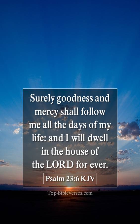 Psalm 23-6 KJV - Surely goodness and mercy shall follow me all the days of my life: and I will dwell in the house of the LORD for ever.