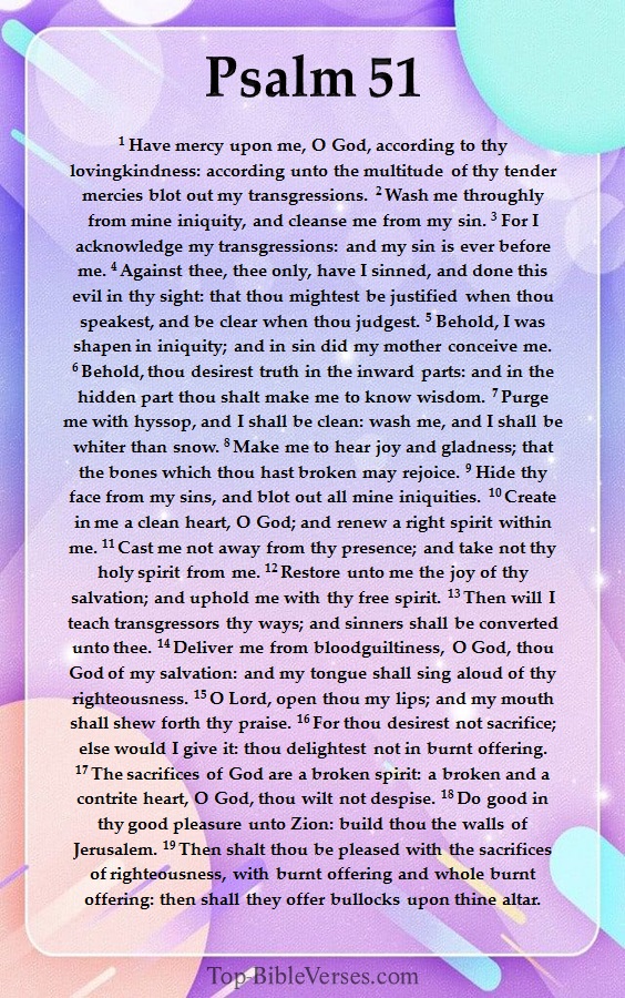 Psalm 51 - Have mercy upon me, O God, according to thy lovingkindness.