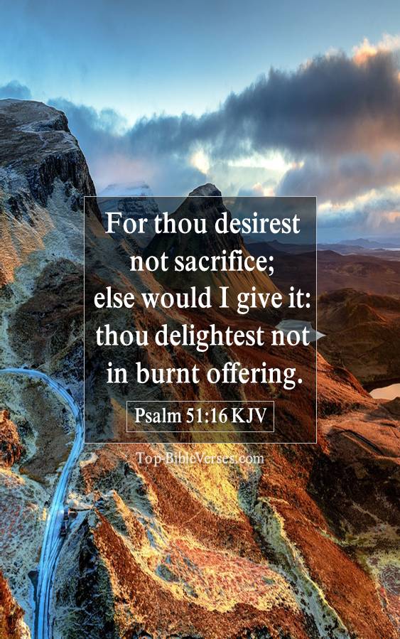 Psalm 51-16 KJV - For thou desirest not sacrifice; else would I give it: thou delightest not in burnt offering.