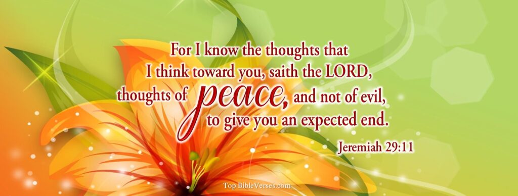 Jeremiah 29-11 - For I know the thoughts that I think toward you, saith the LORD, thoughts of peace, and not of evil, to give you an expected end. Christian Facebook Bible Verse Cover Photos.